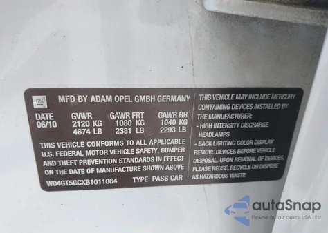 2011 Buick Regal Cxl Russelsheim z USA, uszkodzony, nr VIN W04GT5GCXB1011064